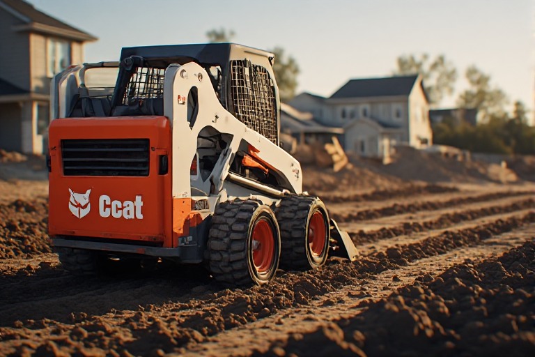 Skid steer loader with bucket attachment grading surface