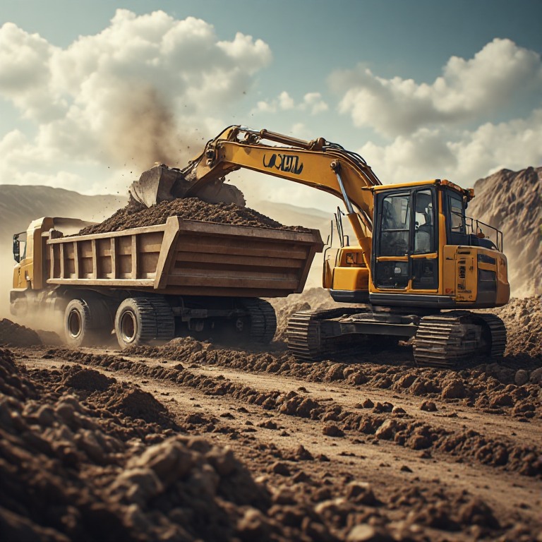 Poclain excavator digging operation