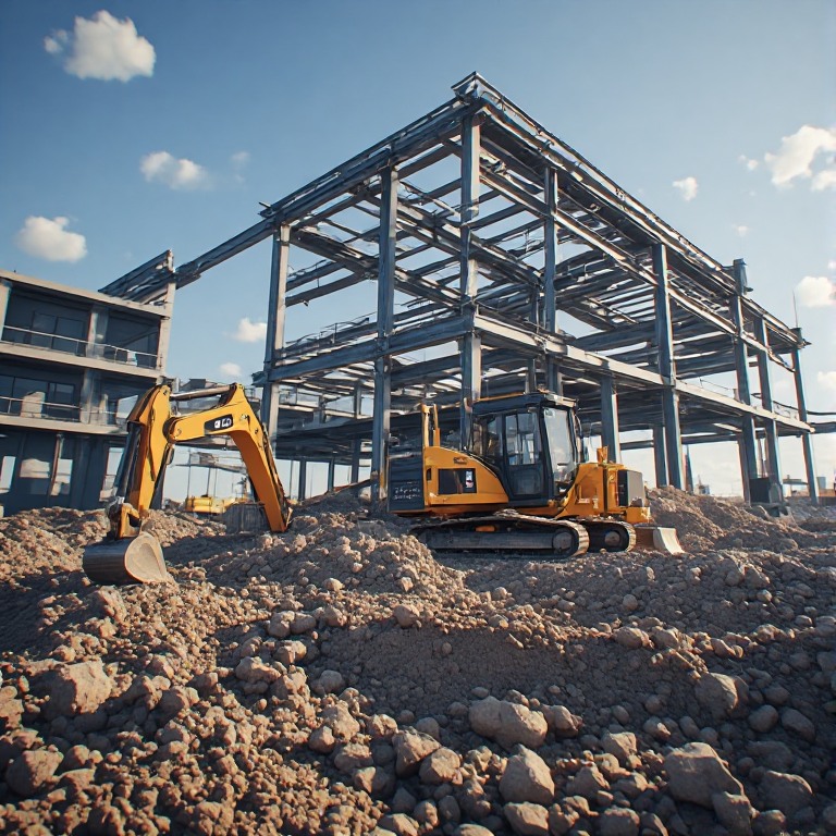 Commercial complex construction with bobcat