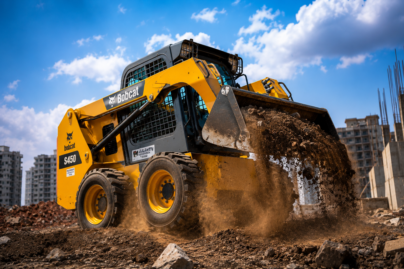 Bobcat skid steer loader working on construction site in Pune